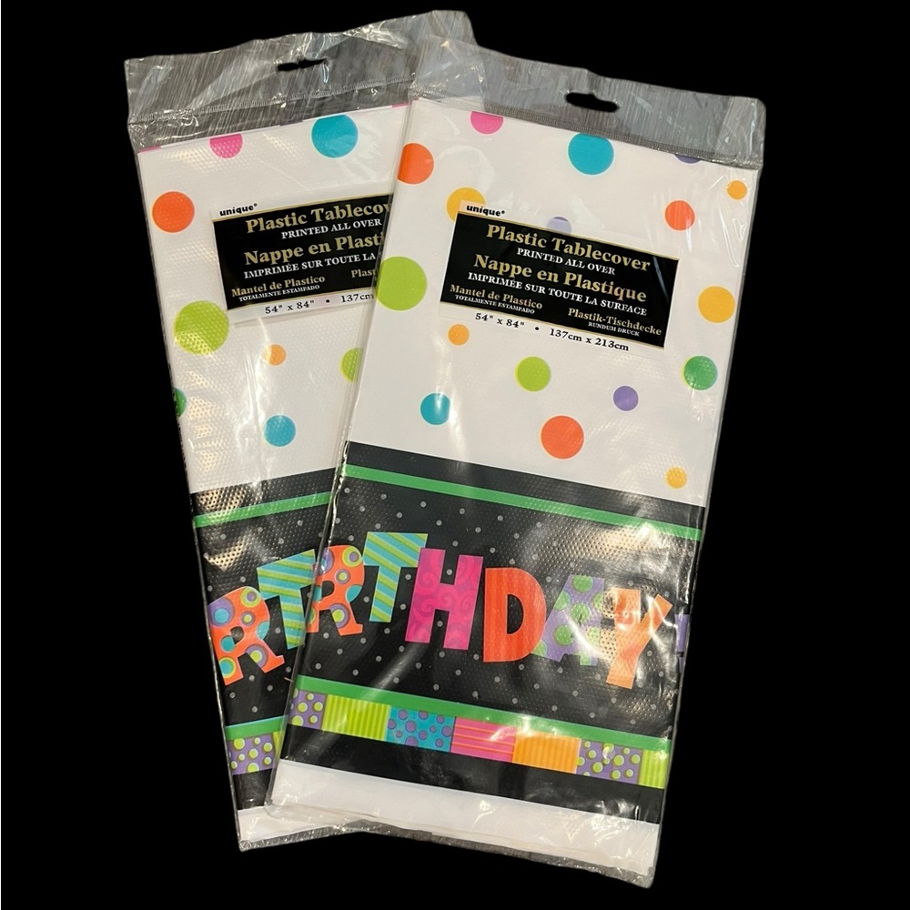Unique Happy Birthday Plastic Tablecloth Multicolor Polka Dots #23663~Lot of 2